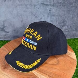 Korean War Veteran Embroidered Black Baseball Cap 1950-1953 American Flag Mens